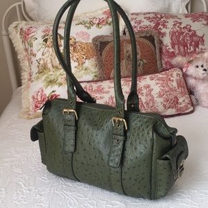 Olive green faux ostrich satchel